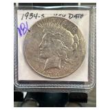1934-S Peace Silver Dollar Key Date Coin in Protec