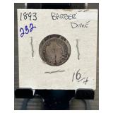 1893 Barber Dime in Cardboard Display Holder