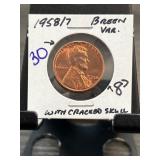 1958/7 Lincoln Wheat Cent Breen Variety With Crack