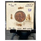 1955-S Lincoln Wheat Cent MS-65RD in Holder