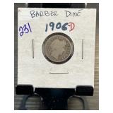 1906-D Barber Dime in Holder