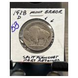 1928-D Buffalo Nickel Mint Error with Split Planch
