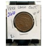 1848 Large Cent Coin with VF-XF Grading