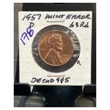 1957 Lincoln Wheat Cent Mint Error Graded 63rd
