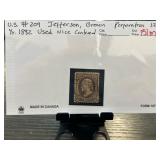 U.S. #209 Jefferson Brown Stamp, 1882, Used, Perfo