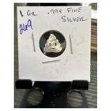 1 Gram .999 Fine Silver Novelty Round in Poop Emoj
