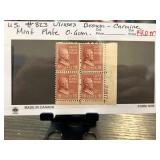 U.S. #823 Ulisses Brown Carmine Mint Plate Block o