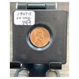 1947-S Lincoln Wheat Penny, CH UNC, Encased in Pla