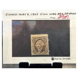 1865 Civil War Era 2-Cent Revenue Stamp Signed May