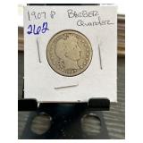 1907 P Barber Quarter in Protective Holder