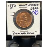 1956-D Lincoln Wheat Cent with Mint Error Crack
