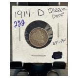 1914-D Barber Dime Graded XF-AU