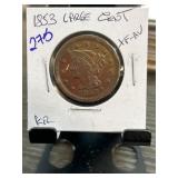 1853 Large Cent in EF-AU Condition