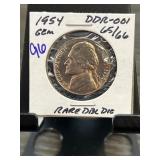 1954 Jefferson Nickel DDR-001 Gem 65/66 with Rare