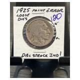 1925 Mint Error Buffalo Nickel with Double Strike