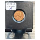 1955-D Lincoln Wheat Cent in Display Case