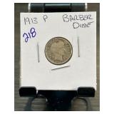1913 P Barber Dime in Protective Holder