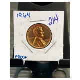 1964 Lincoln Cent Proof Coin in Stapled Holder