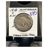 1918-S U.S. Buffalo Nickel Mint Error " Struck T