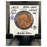 1953-D/D Wheat Penny w RPM-004 Variety