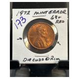 1972 Lincoln Cent Mint Error with Die Cuds at Rim,