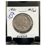 1921 Buffalo Nickel in Protective Cardboard Holder