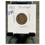 1861 Indian Head Cent in Protective Holder