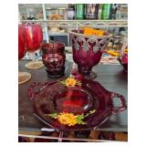 Ruby Red Glassware Set with Plates and Goblets Fea