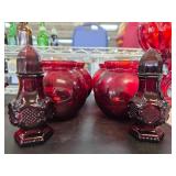 Ruby Red Glass Bowls and Salt Shakers