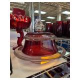 Ruby Red Glass Covered Dish with Decorative Clear