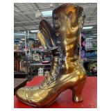 Gold-Toned Ceramic Victorian-Style Boot Figurine w
