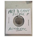 1851 United States 3-Cent Silver Coin in Flip Hold
