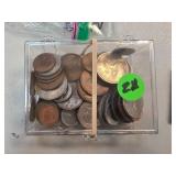 Circulated World Coins in Plastic Storage Box