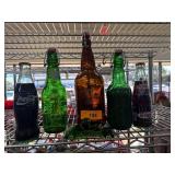 Coca-Cola, Dr Pepper, and Green Glass Bottles with
