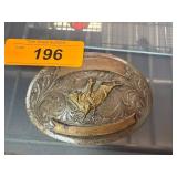 Oval German Silver Belt Buckle with Decorative Rel