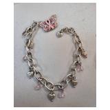 Brighton Silver-Tone Charm Bracelet with Pink Acce