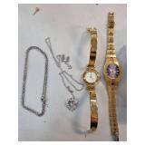 Two Watches, Necklace, Pendants, and Earrings