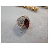 18k HGE Gold Ring with Marquise Cut Red Stone and