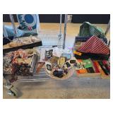 Vtg Sewing Supplies Including Lace, Fabric, and Th