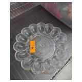 Clear Glass Egg Tray with Circular Divots and Text