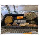 Several Natural Stones in Tray with Metal Handles