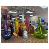Colored Glass Bottles in Various Shapes and Sizes