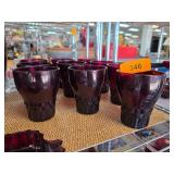 9 Ruby Red Glass Tumblers with Geometric Base Desi