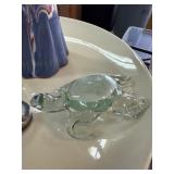 Clear Glass Turtle Figurine with Blue Accents