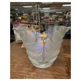 Iridescent Clear Glass Vase with Textured Leaf Pat
