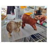 Ceramic Figurines of a Cat and a Donkey Wearing a