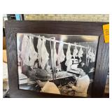 Framed Black-and-White Photograph of a Butcher Sho