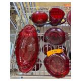 Ruby Red Glass Tableware Including Bowls and Plate