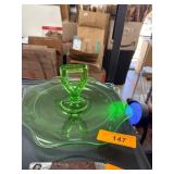 Vaseline Depression Glass Tidbit Tray