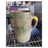 Antique Glazed Ceramic Stoneware Pitcher with Embo